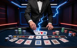 Lightning Blackjack eleganter Tisch mit Neon-Blitzeffekten im GambleZen Live Casino
